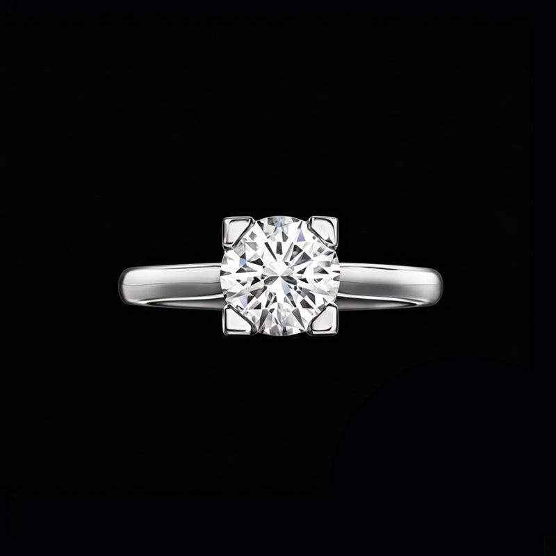 The Quadrant Round Solitaire Ring | 18K Solid Gold 1-Carat Round Brilliant Lab Diamond Engagement Ring with Architectural Square Prongs