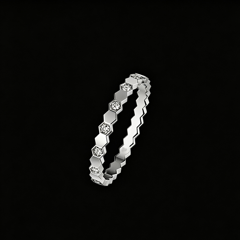 The Honeycomb Glint Band | 18K Solid White Gold Geometric Alternating Lab Diamond Stackable Ring