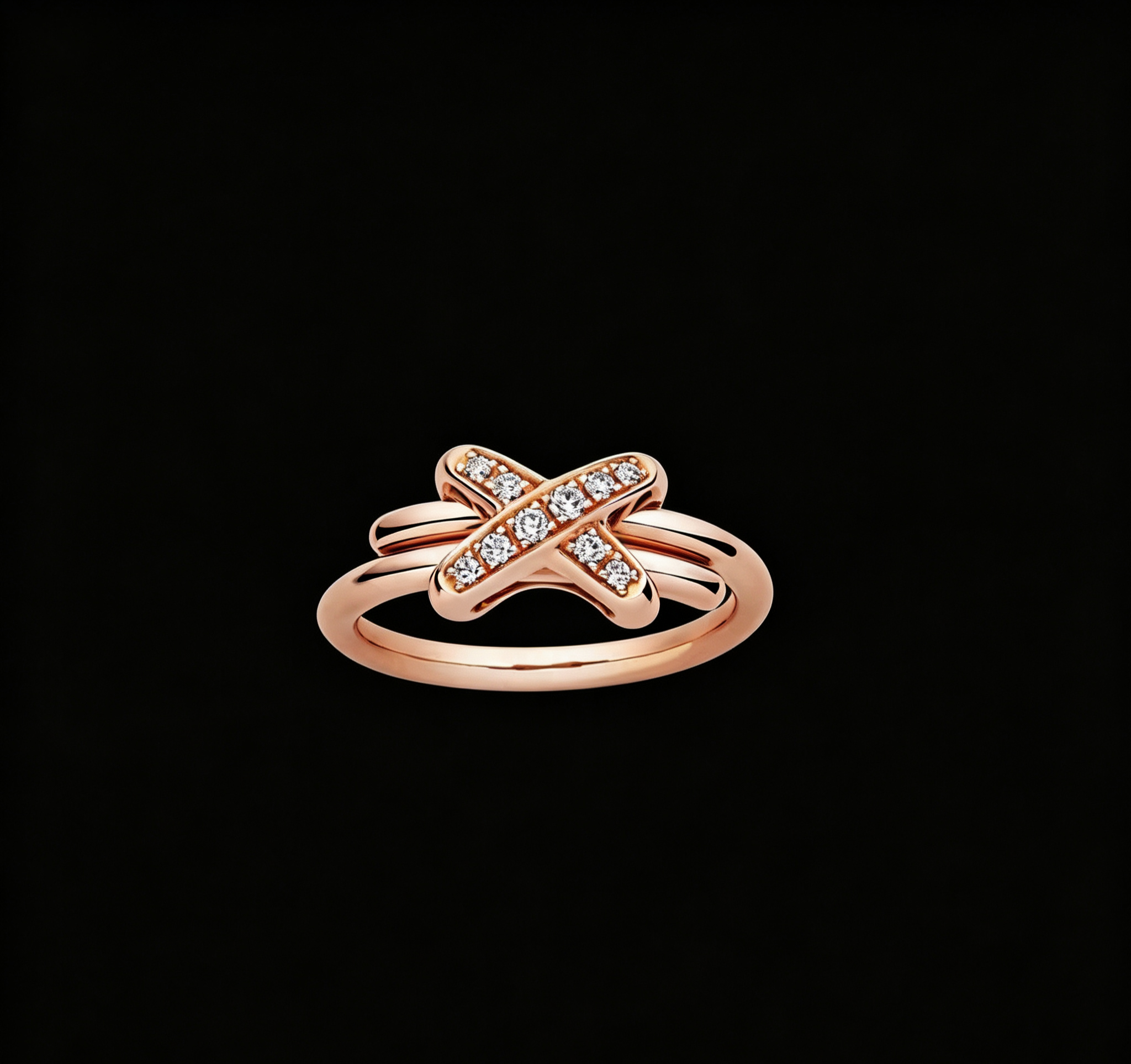The Cross Destiny Ring | 18K Solid Rose Gold Pave Lab Diamond Interlocking Promise Ring