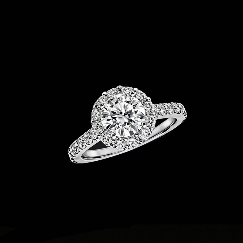 The Aura Stellar Ring | 18K Solid White Gold Round Halo Lab Diamond Engagement Ring