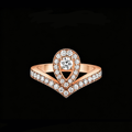 The Empress Tiara Ring | 18K Solid Rose Gold Pear Halo Lab Diamond Chevron Crown Band