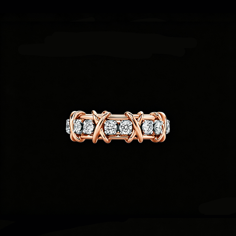The Sixteen Kisses Eternity Ring | 18K Solid Rose Gold Interlocking X Lab Grown Diamond Woven Band