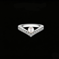 The Pearl Solitaire Chevron Ring | 18K Solid White Gold Pave Lab Diamond Curved Nesting Tiara Band