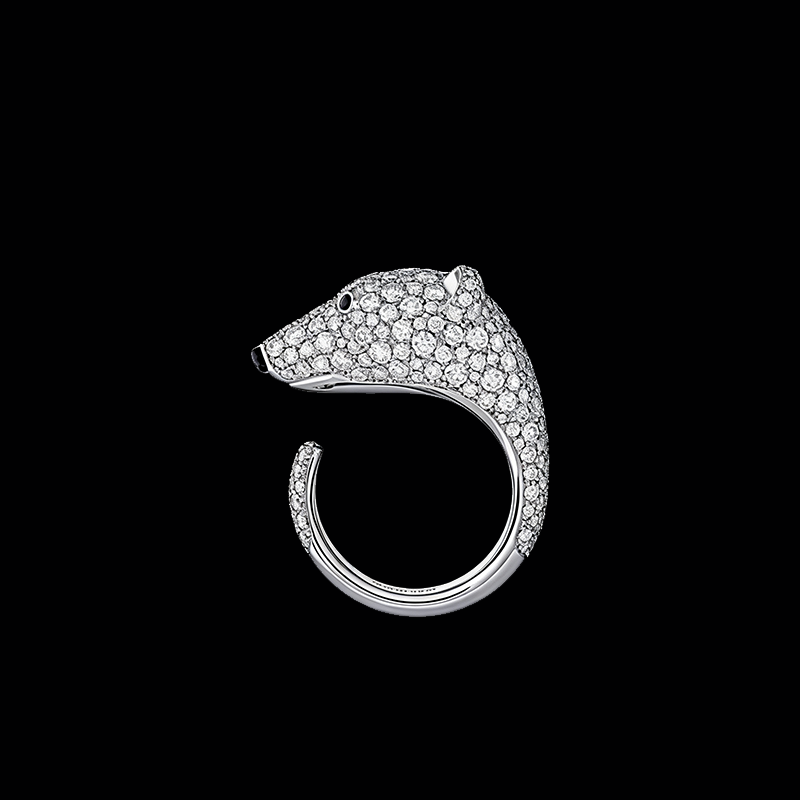 The Arctic Majesty Bear Ring | 18K Solid White Gold Bypass Open Shank Full Pave Lab Diamond Luxury Animal Statement Band