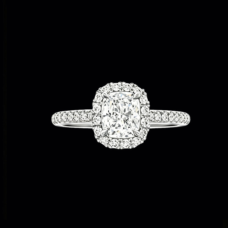 The Royal Cushion Halo Ring | 18K Solid Gold 1-Carat Cushion-Cut Lab Diamond Engagement Ring with Micro-Pavé Diamond Band