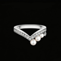 The Empress Tiara Ring | 18K Solid White Gold Bespoke Pearl & Lab Diamond Chevron Band