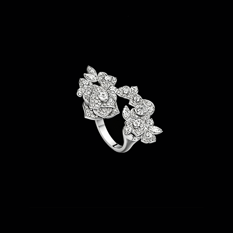 The Imperial Rose Open Bypass Ring | 18K Solid White Gold 3D Sculptural Botanical Cluster Micro-Pavé Lab Diamond High Jewelry Cocktail Band