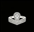 The Empress Pear Halo Ring | 18K Solid White Gold Double Chevron Lab Diamond Band