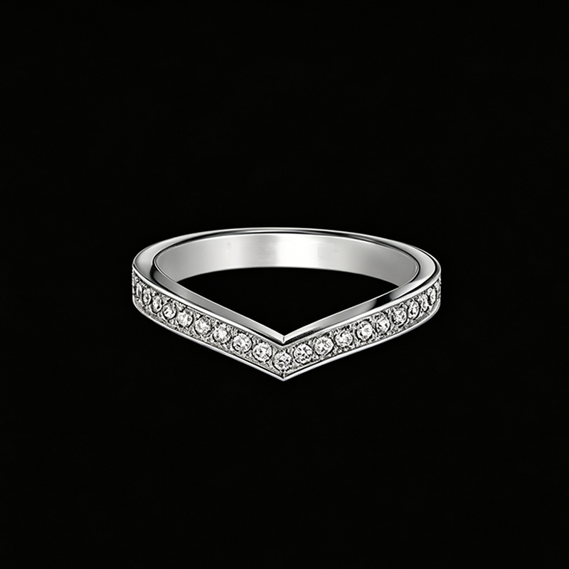 The Imperial Chevron Band | 18K Solid White Gold Pave Lab Diamond Curved Wedding Ring