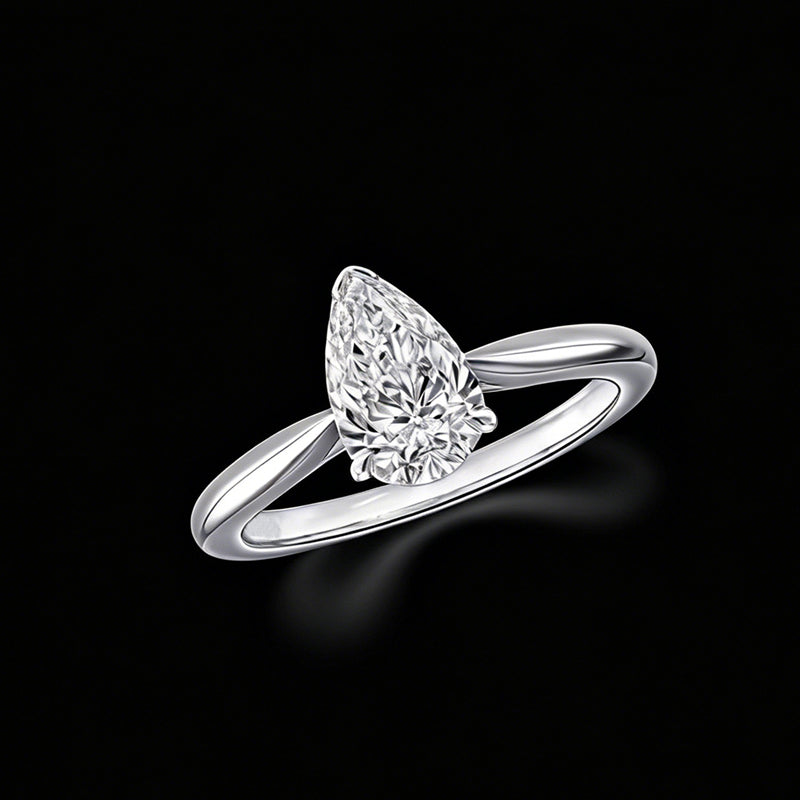 The Flame Pear Solitaire Ring | 18K Solid Gold 1-Carat Pear-Shaped Lab Diamond Engagement Ring with Tapered Fluid Plain Band