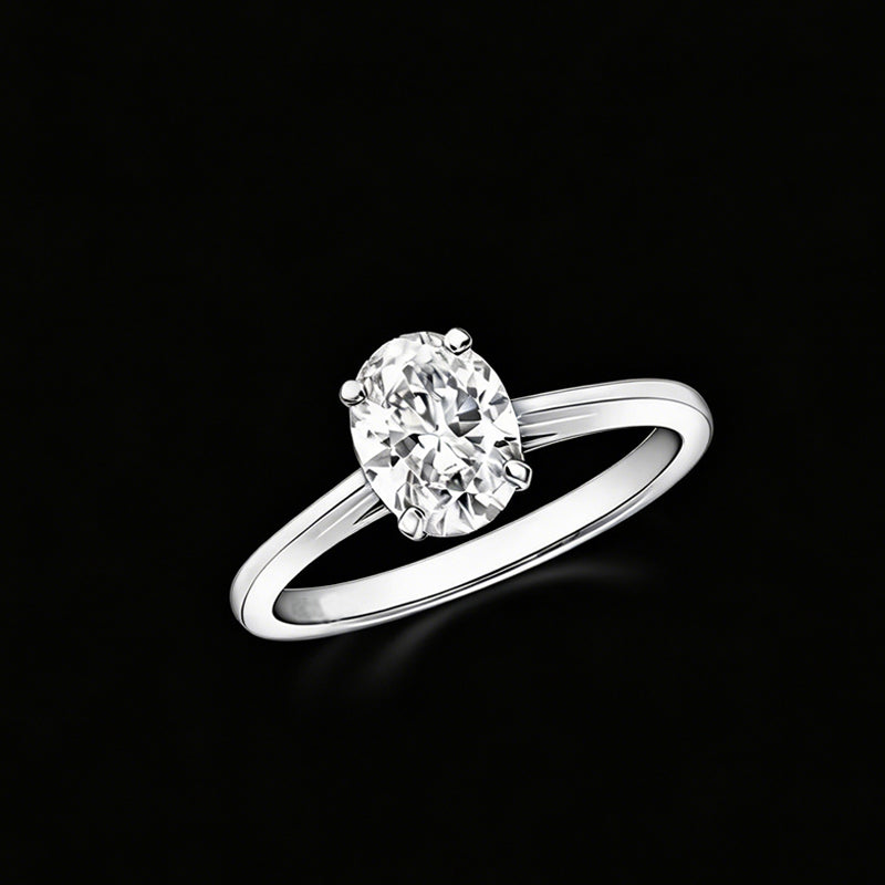 The Aura Oval Solitaire Ring | 18K Solid Gold 1-Carat Oval-Cut Lab Diamond Engagement Ring with Sleek Tapered Plain Band