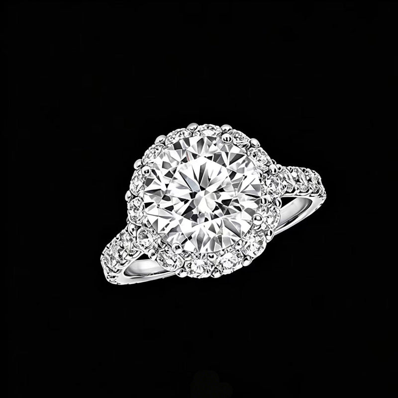 The Soleste Empress Ring | 18K Solid Gold 1-Carat Round Brilliant Lab Diamond Halo Engagement Ring with Multi-Row Pave Band